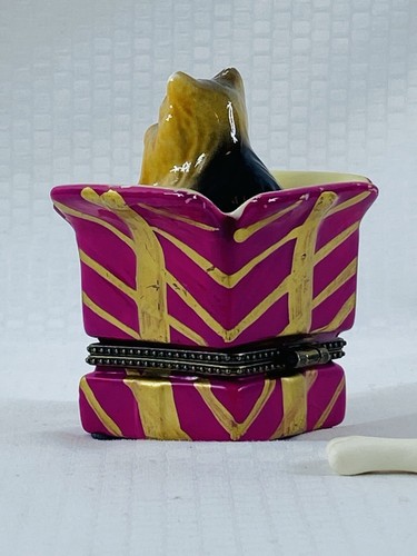 Yorkie Terrier Dog In The Wrapped Gift Box Present Hinged Lid Trinket Box W Bone - Picture 3 of 14