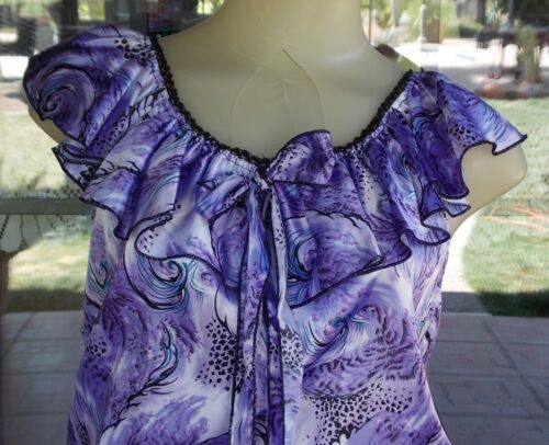 Tomatogirl Summer Blouse Satiny Ruffle Trim Sz. S 36" Bust - Picture 2 of 4