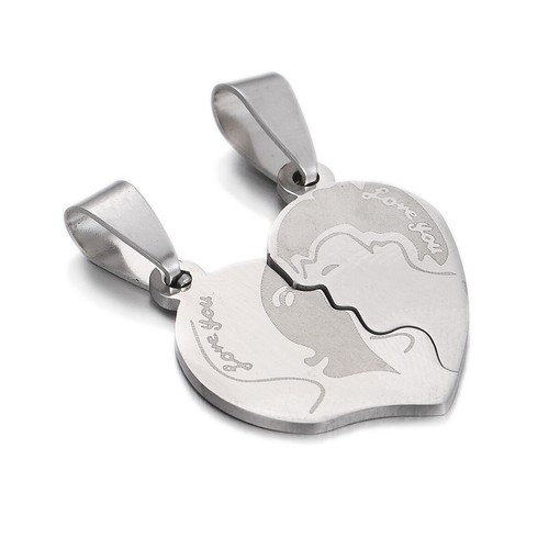 316L Stainless Steel Split Pendant Heart Lover Silver Pendant Charm For Necklace - Picture 39 of 82