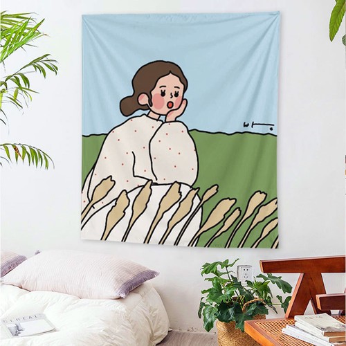 Cute Little Girl Hanging Cloth Nordic Style Illustration TapestryBackgroundCloth - Picture 7 of 47