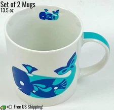 PPD Amalfi Whale Mug Ceramic Tea Coffee Cup 13.5 oz Set of 2