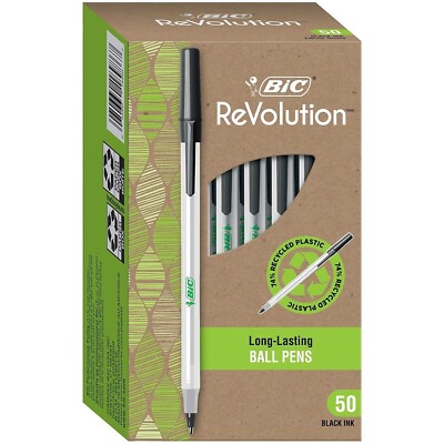 BIC Ecolutions Round Stic Ballpoint Pen Black Ink 1mm Medium 50/Pack GSME509BK