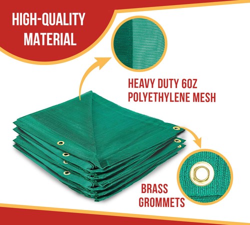 12' X 16' Green Heavy Duty 70% Shade Mesh Tarps 6 Oz with Grommets ROLL-Off - Picture 6 of 12