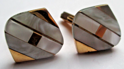 Boutons De Manchette Vintage Plaqué Or Avec Nacre Rectangle – Ancien Et Plein De Charme