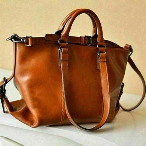 Instagram Large Tote Shoulder Handbag Soft Leather Satchel Bag Hobo Purse Brown - Picture 7 of 12