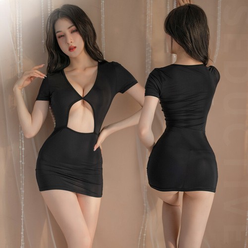 Sexy vestido de malla ceñido al cuerpo para dama ahuecado erótico ropa de club nocturno fiesta - Imagen 6 de 11