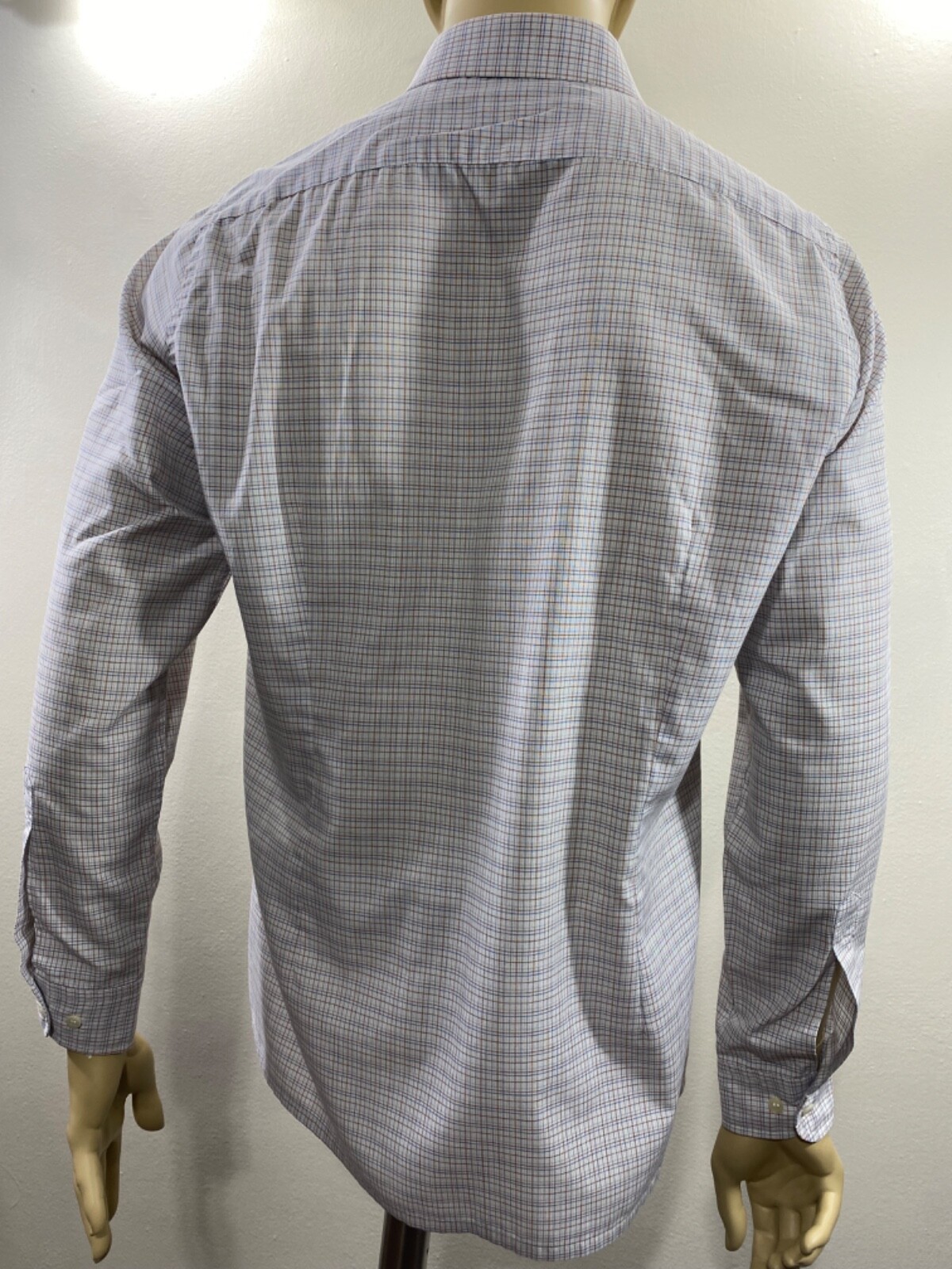 Camicia elegante VINTAGE Yves Saint Laurent YSL con bottoni blu marrone a quadri 16" 34 35