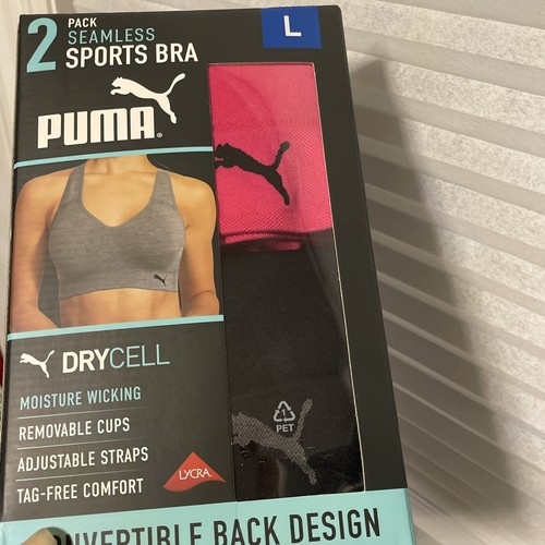 Puma Women's Seamless Sports Bra 2 Pack, Pink/Black, Size L - Picture 5 of 5