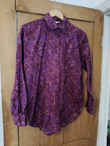Vintage Oversized Cotton Shirt Blouse Purple Floral Print Size 10/12 Chest Hippy - Picture 4 of 16
