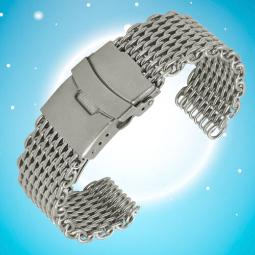 20mm Shark Mesh Stainless Steel Watch Band Strap Folding Clasp Watchband ( - Picture 1 of 12