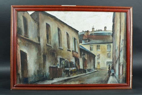 Tableau ancien Vue de la rue St Médard 5e Paris Art Deco Cesar Bron Vlaminck  - Photo 1/6