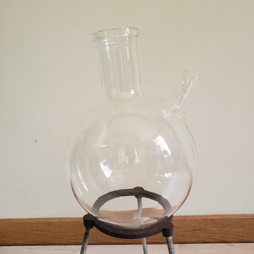 Pyrex Large Glass Flask 2-Neck Round Bottom Lab Chemistry Vessel Antique Stand - Picture 4 of 8