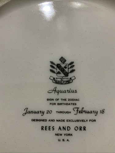 VTG Porcelain Aquarius Plate By Delano Studios N. Y. 7-1/8” - Picture 7 of 7