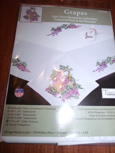 Tobin Stamped Embroidery GRAPES GRAPEVINE 15" x 44" Table Runner Dresser Scarf - 第 1/2 張圖片