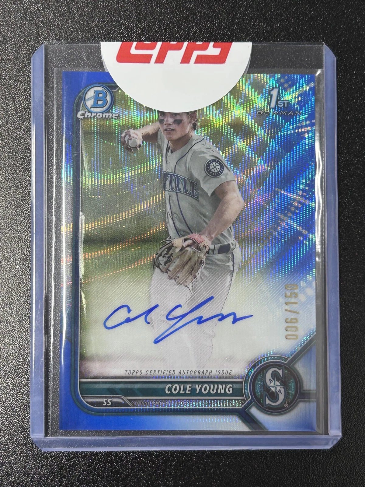 2022 Bowman Chrome Cole Young 1st Bowman Auto #CPA-CY Blue Refractor 006/150