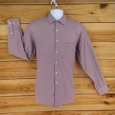 Van Heuson Dress Shirt Mens Size 15.5 Red Check Cotton Blend Wrinkle Resistant