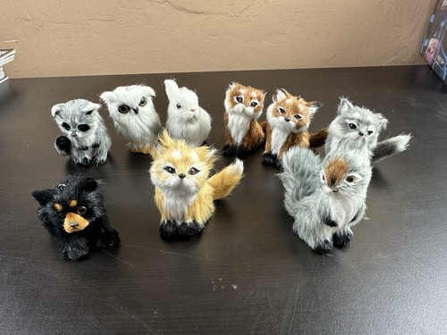 Vtg Real Rabbit Fur Mini Ornament Figurines Lot Of 9 Mixed Animals