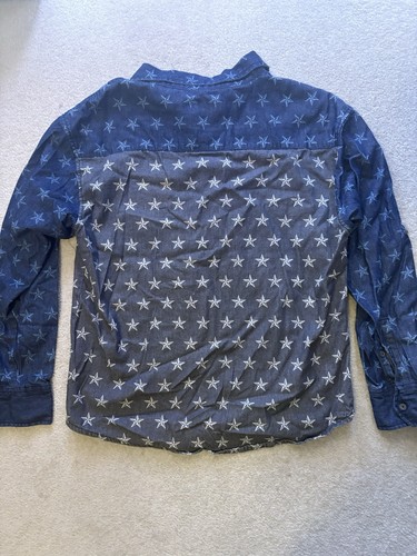 Ditch Plains NY 1970 Western Cowboy Honky Tonk Button Up Shirt Blue Grey Stars - Picture 3 of 10