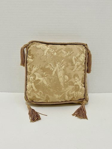 "Almohada victoriana de colección con borlas querubines ángeles champán dorado 8"" cuadrada" - Imagen 1 de 7
