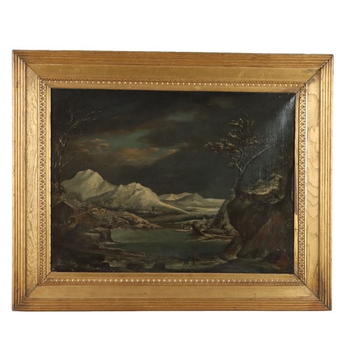 Quadro Antico Dipinto Paesaggio Invernale Olio su Tela '700-'800 Originale - Foto 1 di 9