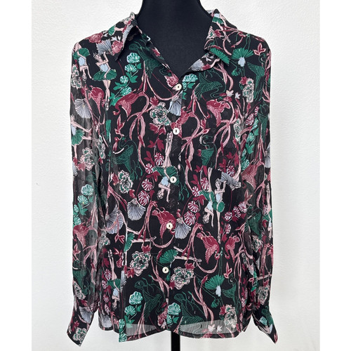 Modcloth Ballerina Blumen Langarm Knopfleiste Shirt Oberteil Metallic Damen M Neu mit Etikett - Bild 1 von 8