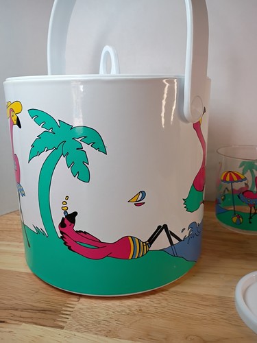 Secchiello ghiaccio fenicottero in plastica vintage, barware anni 80 - Foto 5 di 13