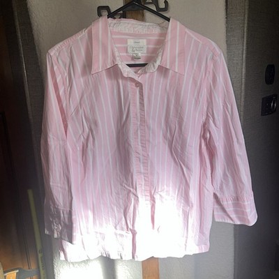 womens christopher & banks Size XL Pink/white Striped button down shirt 