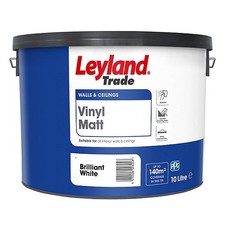 Leyland Trade Brilliant White Matt Emulsion Paint 10L Interior Walls UK Rooms HD 5.00 per litre