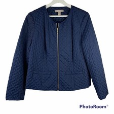 Chico  s Size 1 US Med 8 Jacket Blue Diamond Quilted Pattern Full Zip Long Sleeve
