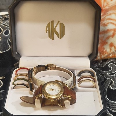 Anne Klein II Watch with 8 Interchangeable Bezels & 3 Leather Bands New in Box