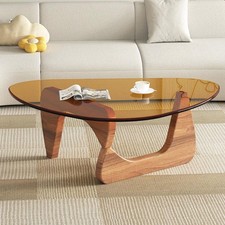 Coffee Table Mid Century 32.2 * 22.4 16in Walnut Brown Modern Glass Small Living