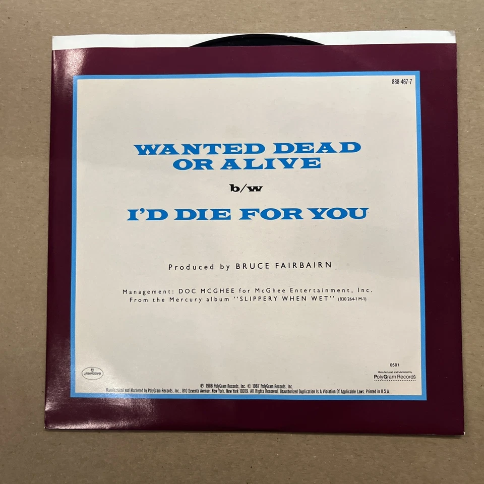 Промо Deadstock Bon Jovi - Wanted Dead Or Alive VG+ Оригинал 45 об/мин Прозрачный - Изображение 2 из 4