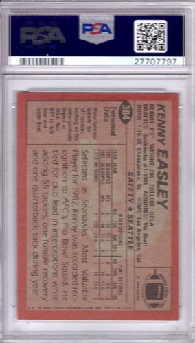 1983 Topps Kenny Easley PSA 9 Mint # 384 RC Rookie - Bild 2 von 2