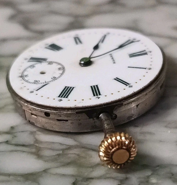 Reloj Bolsillo Movimiento Zenith Román Número Esmalte Esfera Balance OK Foto 3 de 4