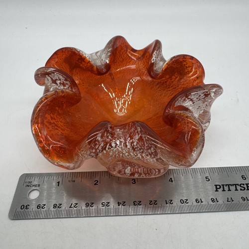 Vintage Murano Orange Silver Blown Glass Bowl Ashtray 1960’s - Picture 10 of 11