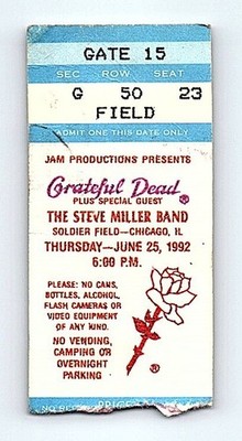 Grateful Dead Mail Order Concert Ticket Stub June 25 1992 Chicago
