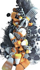 Candy Corn Lane Halloween Wreath Teardrop Swag Door Decor Pumpkins Ribbon Bow