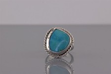 Native American Sterling Silver Rope Trim Blue Turquoise Ring 925 Sz: 6