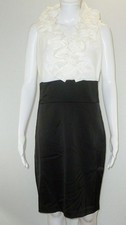 Vintage Y2K Xscape Formal Dress Ruffled Black White Sleeveless SZ 12 USA