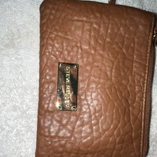 Steve Madden Brown Women's Wristlet Wallet with Zipper, Logo Plate, Wrist Strap