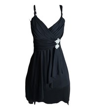 Vtg Y2K A. Byer Black Chiffon Halter Embroidered Floral Mini Dress Sz Small