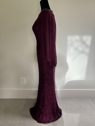 Ignite Evening Dress Size 6 Long Formal Lace Stretchy Burgundy Sequin Round Neck - Picture 2 of 9