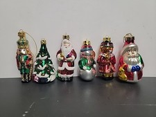 Lot Of 6 Blown Glass Ornaments Santa Snowman Bear