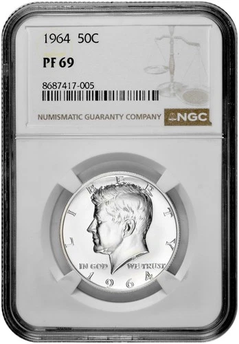 1964 50C Silver Proof Kennedy Half Dollar NGC Graded PF 69 in New Holder