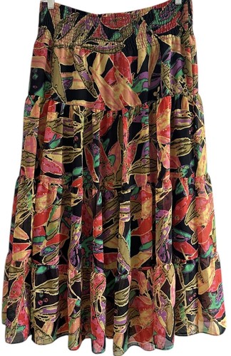 Fashion Bug Tiered Maxi Skirt Lined Chiffon Multicolor Prairie Hippie Boho Sz XL