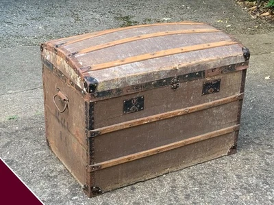 Ancienne malle, coffre en bois et toile, à restaurer - Photo 1/4