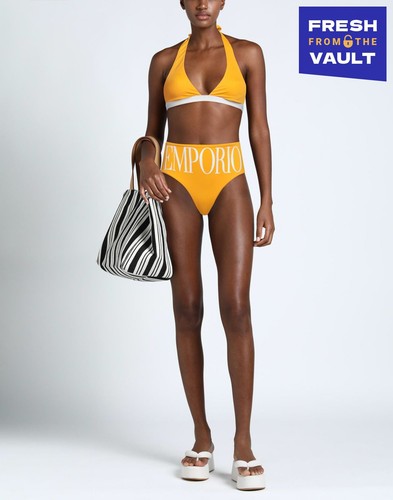 RRP €130 EMPORIO ARMANI SWIMWEAR Bikini Set Size S Yellow Logo Halter Neck