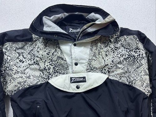 Zubaz Vintage Herren L Windbreaker Pullover schwarz Snakeprint siehe Beschreibung - Bild 4 von 18
