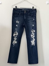 American Eagle Outfitters Straight Leg Dark Wash Distressed Jeans Size 6
