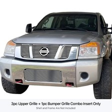 For Nissan Titan 08-15 Main and Bumper Grille Kit 4-Pc Chrome Polished 8x6 mm
